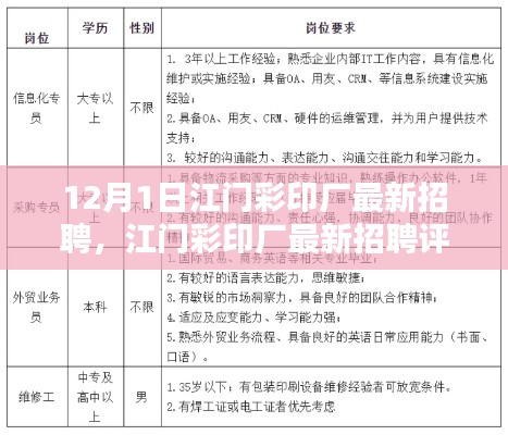 江门彩印厂最新招聘评测介绍，12月1日招聘信息全解析
