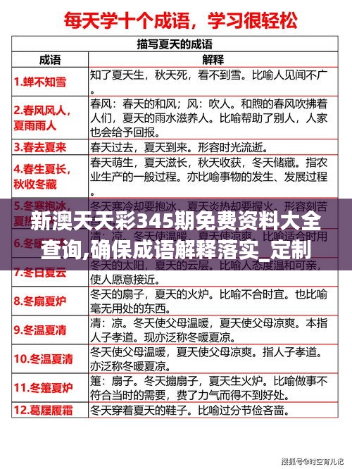 新澳天天彩345期免费资料大全查询,确保成语解释落实_定制版8.528