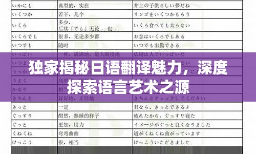独家揭秘日语翻译魅力，深度探索语言艺术之源