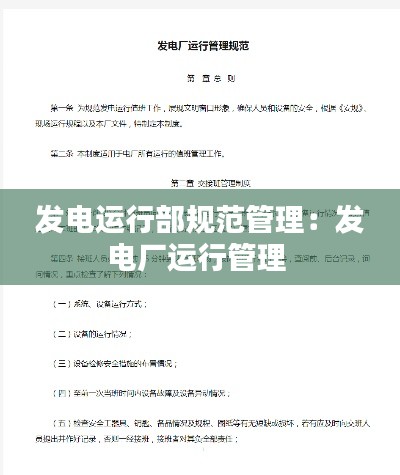 发电运行部规范管理：发电厂运行管理 