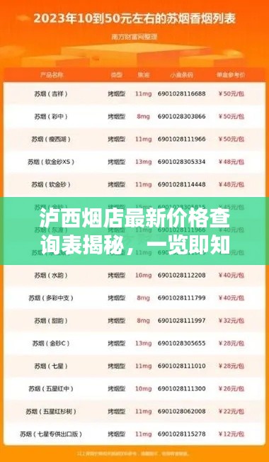 泸西烟店最新价格查询表揭秘，一览即知烟草行情！