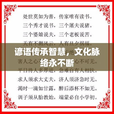 谚语传承智慧，文化脉络永不断
