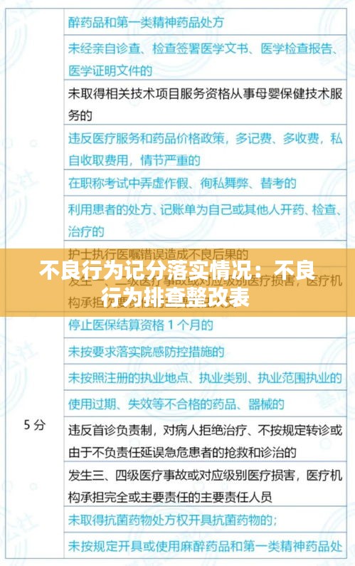 不良行为记分落实情况：不良行为排查整改表 
