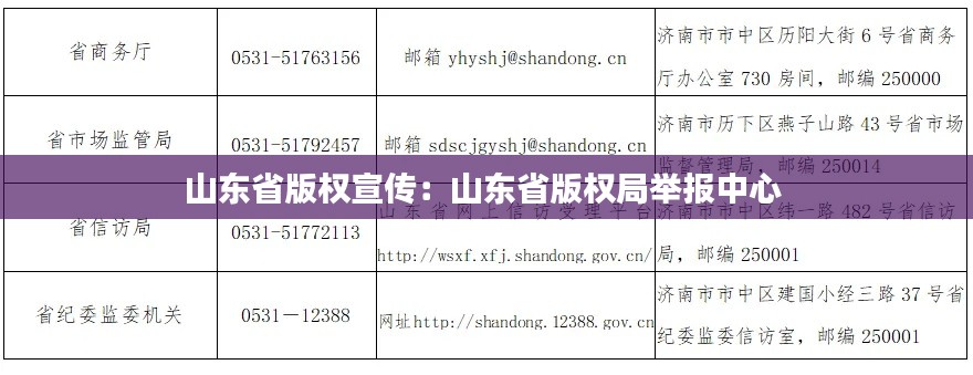 山东省版权宣传：山东省版权局举报中心 