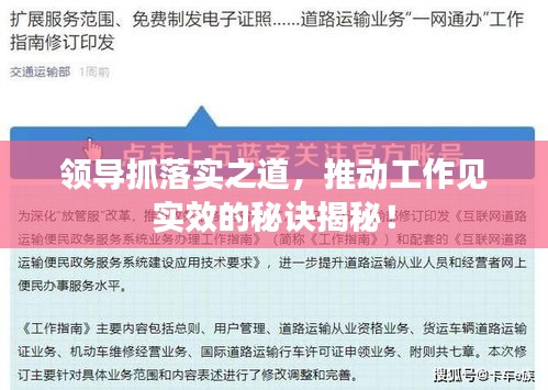 领导抓落实之道，推动工作见实效的秘诀揭秘！