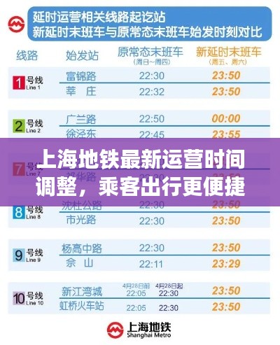 上海地铁最新运营时间调整，乘客出行更便捷