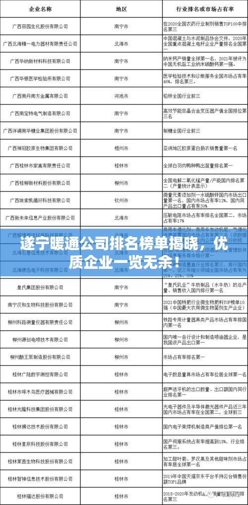 遂宁暖通公司排名榜单揭晓，优质企业一览无余！