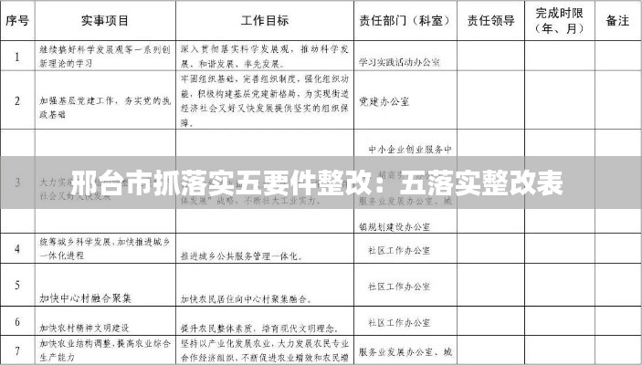 邢台市抓落实五要件整改：五落实整改表 