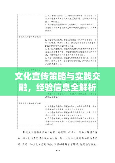 文化宣传策略与实践交融，经验信息全解析