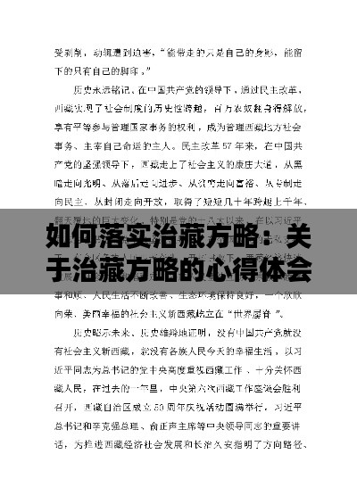 如何落实治藏方略：关于治藏方略的心得体会 