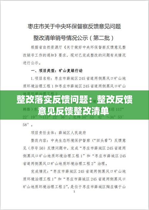 整改落实反馈问题：整改反馈意见反馈整改清单 