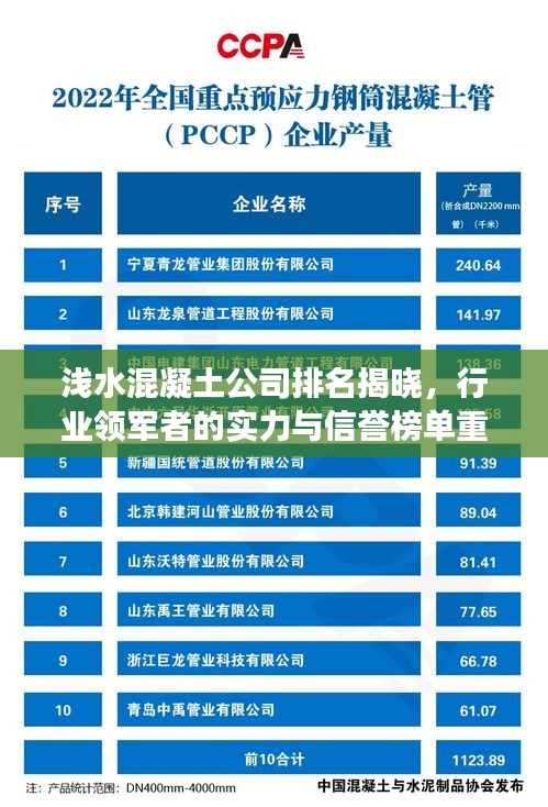 浅水混凝土公司排名揭晓，行业领军者的实力与信誉榜单重磅发布！