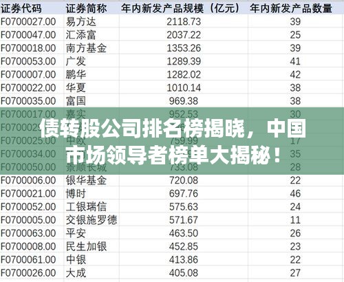 债转股公司排名榜揭晓，中国市场领导者榜单大揭秘！