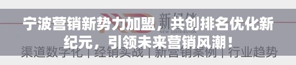 宁波营销新势力加盟，共创排名优化新纪元，引领未来营销风潮！