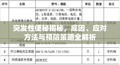 突发性便秘揭秘，成因、应对方法与预防策略全解析
