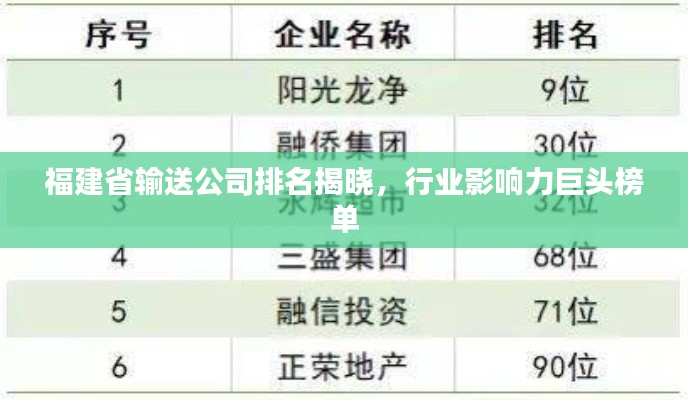 福建省输送公司排名揭晓，行业影响力巨头榜单