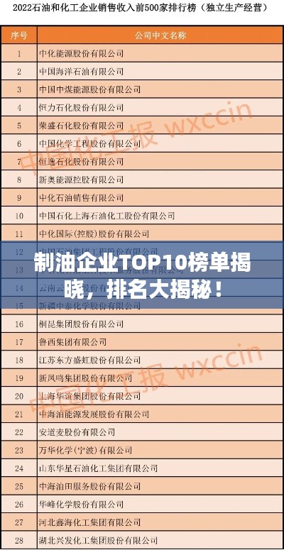 制油企业TOP10榜单揭晓，排名大揭秘！