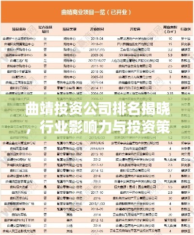 曲靖投资公司排名揭晓，行业影响力与投资策略解析