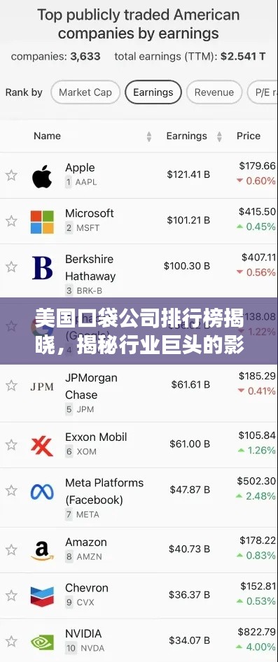 美国口袋公司排行榜揭晓，揭秘行业巨头的影响力与地位