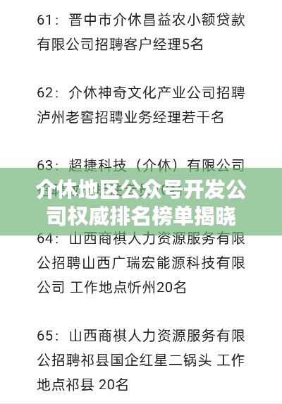 介休地区公众号开发公司权威排名榜单揭晓