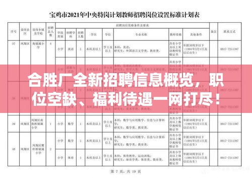 合胜厂全新招聘信息概览，职位空缺、福利待遇一网打尽！