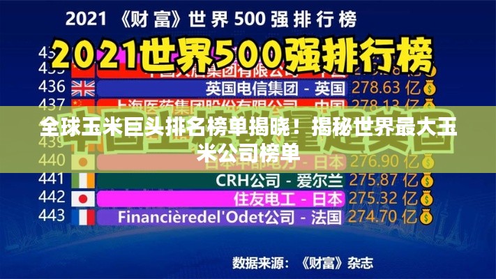 全球玉米巨头排名榜单揭晓！揭秘世界最大玉米公司榜单