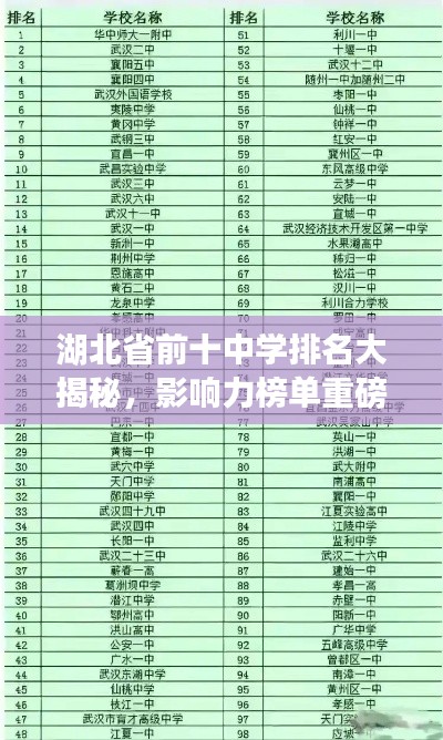 湖北省前十中学排名大揭秘，影响力榜单重磅出炉！